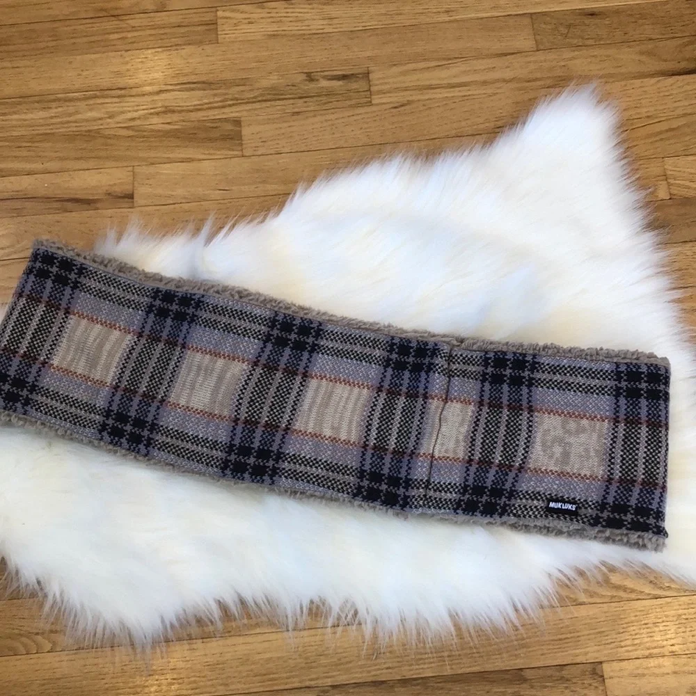 Muk Luks Infinity scarf wrap flannel multi color plaid pattern print faux fur